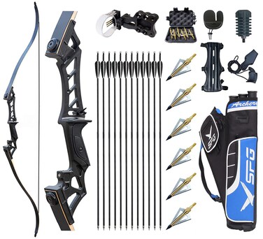Recurve Bow and Arrows for Adults 58" Archery Set Right Hand Longbow 30-60lb Aluminum Alloy Riser Takedown Bow Arrow Quiver Bow Sight for Beginner to Intermediate Shooting Hunting