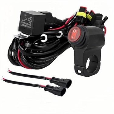LINJIE Motorcycle Two Lights Wiring Harness Kit 12V Relay Spot Lights Wiring On Off Waterproof Switch Motorcycle Wiring Kit (5ft), Black