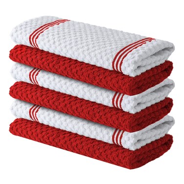 Infinitee Xclusives 100% Cotton Kitchen Towels - 15x25 Inch Ultra Soft Tea Towels, Super Absorbent Terry Dish Towel for Kitchen Linens  Passionate Red