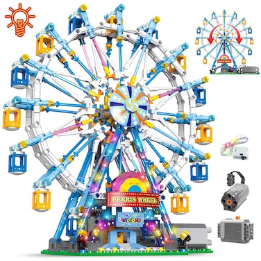 Rotating Ferris Wheel Building Blocks Set Toy with Lighting Kit（879pcs）, Carnival Amusement Park Construction Kits for Kids, Great Gift for Age 8+ Years Old