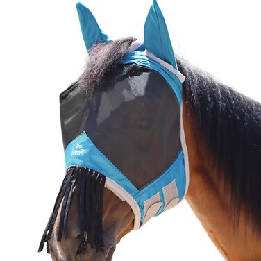 Harrison Howard CareMaster Horse Fly Mask with Ears and Nose Fringe Fly Protector Defender Mask Sky Blue M Cob