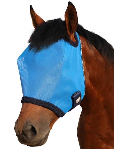 Harrison Howard All Round Mesh Horse Fly Mask UV Protective with Fleece Padded Edging Sky Blue L