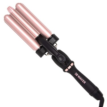 Beachwaver 3B Waver - Triple Barrel Hair Waver for Mermaid Waves - Tames Frizz &amp; Boosts Shine - Professional Curling Iron with Adjustable Temperature, LED Screen, and Ceramic Barrels in Midnight Rose