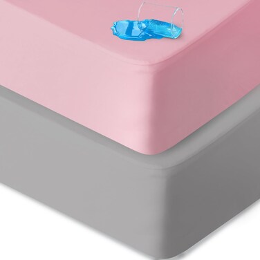 Biloban Pack and Play Sheets Waterproof 2 Pack Fitted, Compatible with Baby Graco Pack n Play/Playard and Other 38" X 26" Playpen Mattress, Grey &amp; Pink