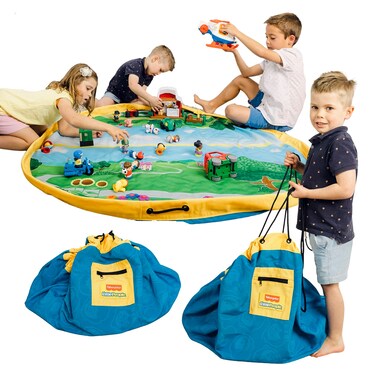LITTLE PEOPLE Play Pouch, Ultimate All-in-1 Play Mat &amp; Toy Storage Bag, Huge 55&rdquo; Inner Play Space with Interactive Scenes, Convenient, No-Mess Pack-Away, Portable Playtime Storage Solution, Ages 3+