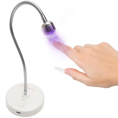 ALLKEM Flash Cure UV Light for Gel Nails - Gooseneck Led Nail Lamp for Gel Polish - Professional and Home Use Nail Light &amp; Dryer - Wireless, Cordless &amp; Rechargeable Curing Lamp (3W - Silver)