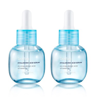 ZealSea Hyaluronic Acid Serum for Face 2 x 30ml, Facial Serum 2% Pure Hyaluronic Acid with Vitamin B5, Anti-Aging Skin Care Day &amp; Night Hydrating Serum for Sensitive Skin and Dry Skin