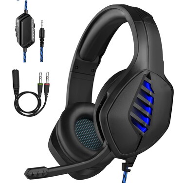 Gaming Headset with Microphone - for PC, PS4, PS5, Switch, Xbox One, Xbox Series X S - 3.5mm Jack Gamer Headphone with Noise Canceling Mic - Black&amp;Blue