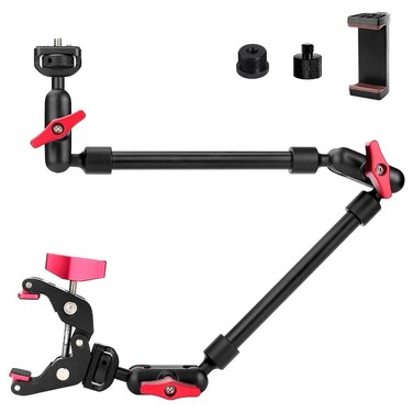 Magic Arm Camera Mount, 22" Camera Desk Mount Arm, Articulating Arm Tripod Clamp w Thread Adapter, Friction Camera Boom Arm Mount, Overhead Tripod Clamp for Camera, Camera Arm Web Cam Stand for Desk