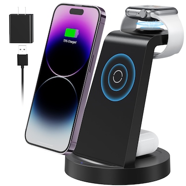 3 in 1 Charging Station for Apple Device, Wireless Charger for iPhone 16 15 14 13 12 11 Pro Max &amp; Apple Watch iwatch- Charging Stand Dock for AirPods
