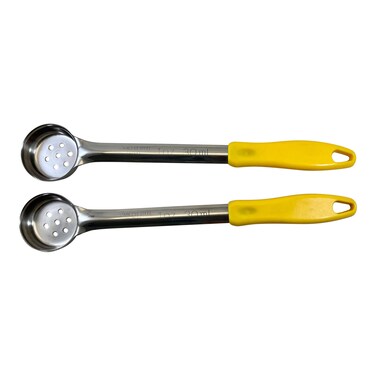 1 Ounce Slotted Stainless Steel Portion Control Ladle Spoon for Measuring and Serving; Commercial Grade Serving Scoops [Pack of 2]