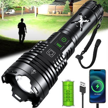 Rechargeable Led Flashlights High Lumens,Super Bright Flashlight True 1500,000LM,Powerful Tactical Flashlight Up to 24H Long Battery Life  Zoomable 6 Light Modes IP67 Water Resistant for Home Camping