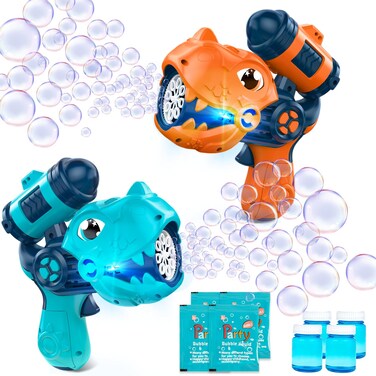 2 PCS Dinosaur Bubble Gun Blaster for Kids, Outdoor Bubble Machine Blower Maker with Lights, Birthday Toys Gifts for 2 3 4 5 6+ Years Toddlers Boys and Girls