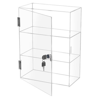 Choowin Clear Acrylic Display Case with Lock Key Lockable Countertop Display Case with Shelves Locking Display Case for Collectibles Retail Display Cabinet Safe Storage, Fixed 3 Shelf 12x6x16 inch