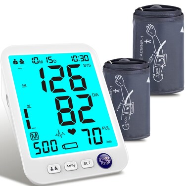 Blood Pressure Monitor-Automatic Blood Pressure Machine XL Cuff for Big Arms 13-21&rdquo;-Medium/Large Cuff 9"-17" Extra Large Backlit LCD Two User 1000 Mem (Blue