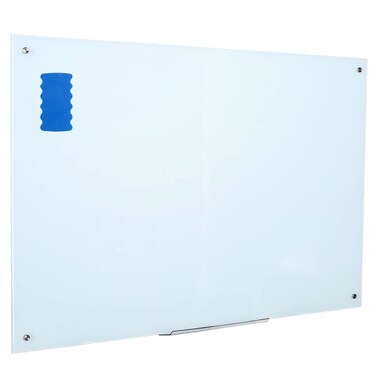 Glass Whiteboard Frameless Tempered Glass Dry Erase Board with Marker Tray for Interactive Office, Wall Mounted Frosted Glass Whiteboard, White, 60" x 40