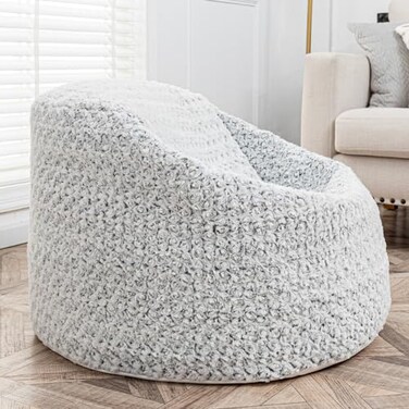 Storage Bean Bag Chairs Cover No Filler Soft Washable Plush Fiber Adult Beanbag Chair Living Room Furniture Fuzzy Fur Bean Bag Cover Without Filling Gradual Grey White Bean Bag Cover