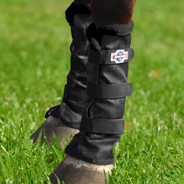Harrison Howard Horse Fly Boots Summer Protection with Fleece Trim to Eliminate Rubbing Comfortable and Ventilating Mesh Leg Guards Sold in Pair Classic Black M