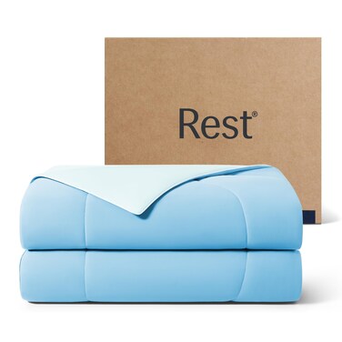 REST&reg; Evercool&reg; Cooling Comforter, Full/Queen, Blanket for Hot Sleepers, All Season Bedding to Keep Cool for Night Sweats, Breathable Lightweight Blanket, 90"x90" Inches, Aqua Blue
