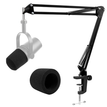 For Shure MV7 Boom Arm - Upgraded Mic Arm with Reduce Wind Noises Mic Foam Cover, 3/8" to 5/8" Adapter Compatible with Most Microphone