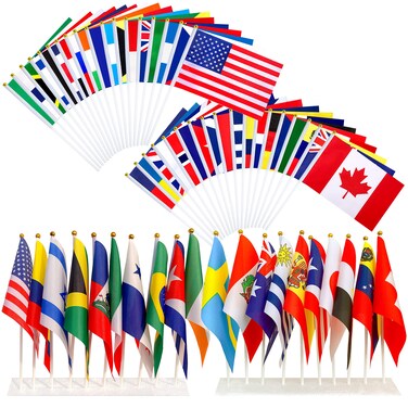 WEITBF 200 Countries International Flags of the World Small Mini Hand Held Flags on Stick,8.2 x 5.5 Inch