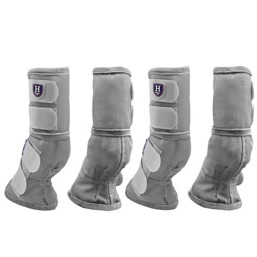 Harrison Howard Horse Fly Boots Perfect Contoured Fit Leg Guards Dense Mesh Boots with Ventilated Comfort Reliable Protection from Summer Elements Set of 4 Silver Grey L
