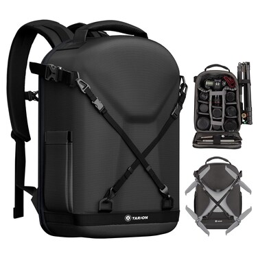 TARION Hardshell Camera Backpack: 3-side Hard Case Photography Bag DSLR Backpack with Waterproof Raincover, Laptop/Tripod Compartment for Men Women Photographers - Black