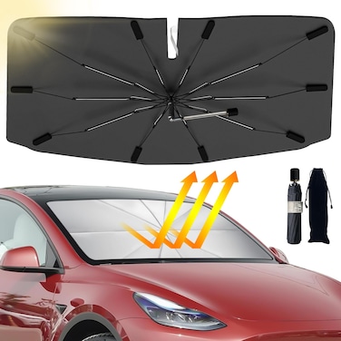 Car Windshield Sun Shade Umbrella, Upgraded Windshield Sunshades with 360&deg; Rotation Bendable Handle, Foldable Automotive Windshield Shades, Full Cover Sun Shade for Most Vehicles