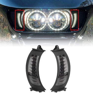 LED Vent Turn Signal Lights Motorcycle Driving Front Headlight for Harley Road Glide 2015-2020 MS-SG15 with Daytime Running Side Lights Black
