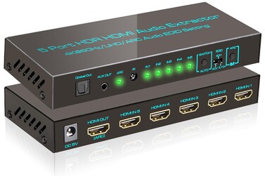 (Newest Version) SkycropHD 5 Port 4K HDMI Switch with Optical &amp; 3.5mm AUX Audio out, 5x1 HDMI Switcher Audio Extractor Splitter Support 4K@60Hz, 1080P@120Hz, ARC, HDCP 2.2, HDR10, Dolby Vision/Atoms