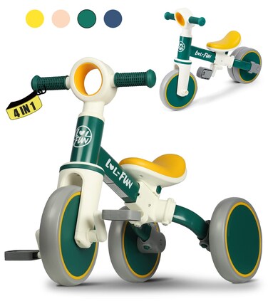 LOL-FUN Toddler Balance Bike for 1 to 4 Years Old Boys Girls Gift, 4 in 1 Baby Bicycle for 1 2 Year Old Kids Tricycle 3 Wheel with Easy Assembly Removable Pedal