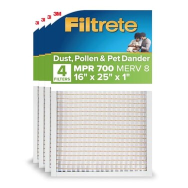 Filtrete 16x25x1 Air Filter, MPR 700, MERV 8, Clean Living Dust, Pollen and Pet Dander Reduction 3-Month Pleated 1-Inch Air Filters, 4 Filters