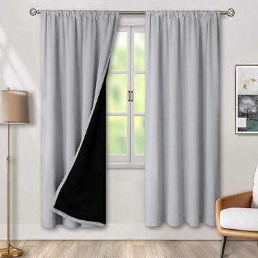 BGment Thermal Insulated 100% Blackout Curtains for Bedroom with Black Liner, Double Layer Full Room Darkening Noise Reducing Rod Pocket Curtain (42 x 72 Inch, Light Grey, 2 Panels)