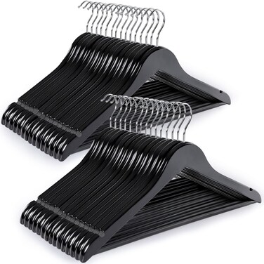 TOPIA HANGER Wooden Coat Hangers 30 Pack, Black Wood Suit Hangers with Non Slip Pants Bar, 360&deg; Swivel Hook and Shoulder Notches for Camisole, Jacket, Pants, Smooth Finish Clothes Hangers -CT34B30