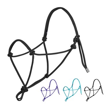 Harrison Howard Rope Halter for Horses Super Sturdy Horse Rope Training Halter with 2 Knot 1/4" Stiff Halter Cord Size Small - Black