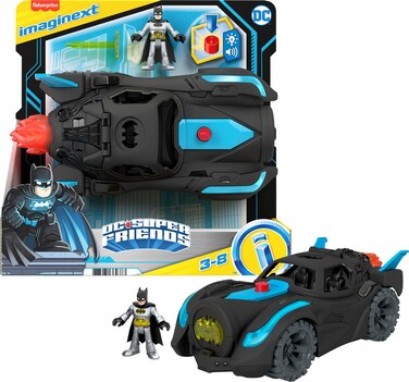 Fisher-Price Imaginext DC Super Friends Batman Toy, Lights &amp; Sounds Batmobile with Batman Figure for Preschool Kids Ages 3+ Years