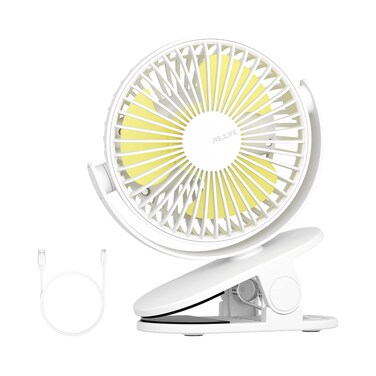 JISULIFE Clip on Desk Fan, Small USB Plug in, Personal Cooling Table Fan with Strong Wind, 4 Speed Modes, Ultra Quiet, Sturdy Clamp Mini for Office Home Dorm Bedroom- White