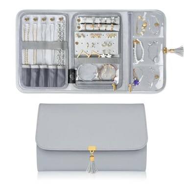 MATEIN Jewelry Travel Organizer for Women, Tangle Free Portable Leather Jewelry Storage Roll Bag Envelope Clutch, Waterproof Lightweight Jewelry Case Holder for Necklaces, Rings, Earrings, Bracelets