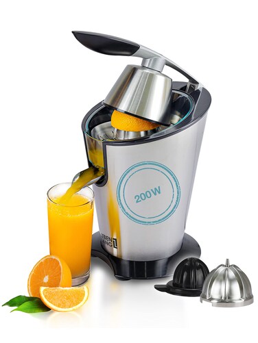 Powerful electric juicer with high juice yield   Citrus juicer 200W + 2 cones   Lemon, lime, orange juice squeezer machine with innovative lever press   exprimidor de naranjas electrico