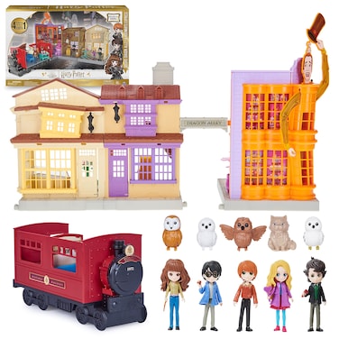 Wizarding World Harry Potter, Amazon Exclusive Deluxe Diagon Alley &amp; Hogwarts Express, 4 Playsets in 1 with Lights &amp; Sounds, 5 Figures, 33 Accessories