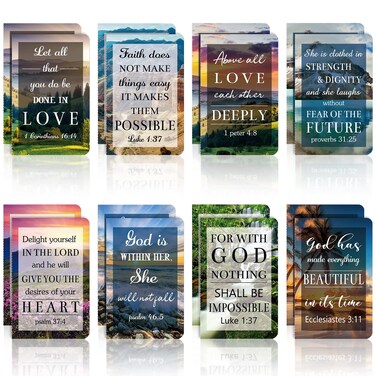 Flower Daily Prayer Faith Journals for Women, Rustic Floral Patterned Bible Verse Notebooks Inspirational Scripture Quotes Pocket Notepads, School Office, 4.9 x 3.1 Inch (Elegant Style, 16 Pieces)