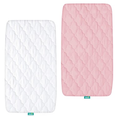 Bassinet Mattress Pad Cover, Waterproof, Fit for All Mainstream Bassinet - Rectangle,Oval,Hourglass, 2 Pack, Ultra Soft Microfiber Surface, Washer &amp; Dryer, White and Pink