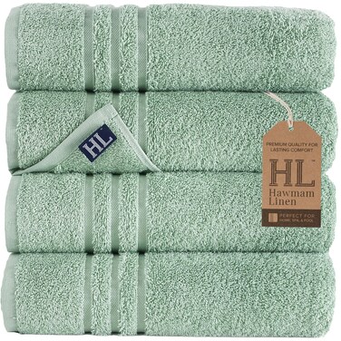 Hawmam Linen Light Green Bath Towels 4 Pack Soft and Absorbent, Premium Quality Perfect for Daily Use 100% Cotton Towel 600 GSM