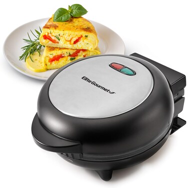 Elite Gourmet EOM205 Non-Stick Omelet, Frittata, Snack Pocket Maker, Dessert Maker, 2 Individual 6.5" Omelets, Stainless Steel and Black