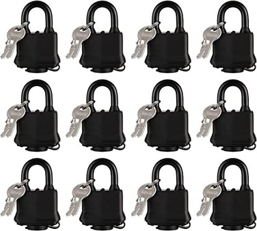 12 Pack Locks with Keys, Weatherproof Padlocks Keyed Alike with 1-9/16 in.Wide Body,Heavy Duty Pad Lock for Outdoor Use