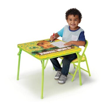 Jurassic World Activity Table &amp; Chair Set for Toddlers 24-48M, Includes 1 Table &amp; 1 Chair, Sturdy Metal Construction, Table: 20"L x 20"W x 16.4"H, Chair: 12"L x 11.6"W x 17.7"H - Weight Limit: 70 lbs