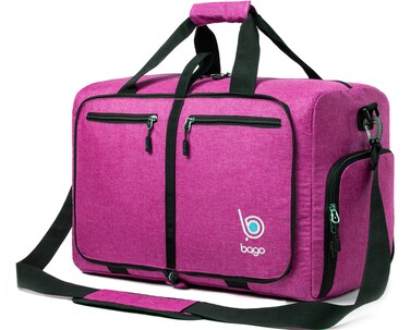 Bago Foldable Duffel Bags for Traveling Women &amp; Men - 40L Sports Packable Duffle Bag for Travel with Shoe Compartment - Water Repellant, Heavy Duty, Lightweight Folding &amp; Collapsible (SnowPink)