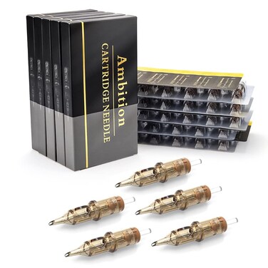 Ambition Premium 50Pcs #10 Bugpin 5RL Tattoo Cartridges Needles Disposable Supply 5 Round Liner for Professionals and Beginners Tattoo Artists