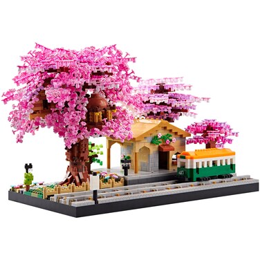 Architecture Japanese Cherry Blossom Tree Flowers Sets for Girls Sakura Tree House Micro Blocks Collectible Building Model Kit (with 2 figures) Mini Bricks Toys Gifts