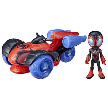 Spidey and His Amazing Friends Glow Tech Techno-Racer Toy Car with Miles Morales Spider-Man Action Figure, Marvel Super Hero Preschool Toys for 3+ Year Old Kids, Lights &amp; Sounds